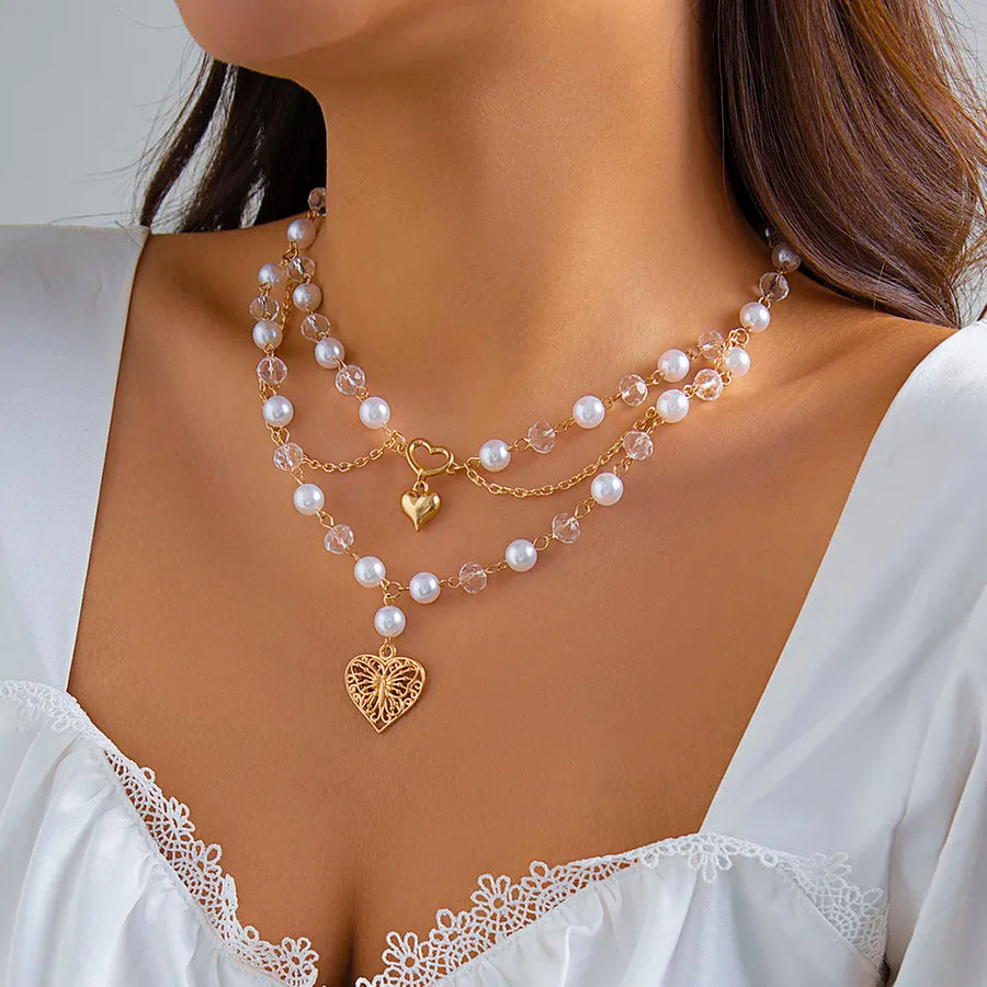 Athenian Elegance: Golden Heart and Pearl Choker Necklace