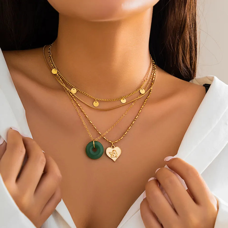 Green Spinx Splendor: Layered Elegance Necklace