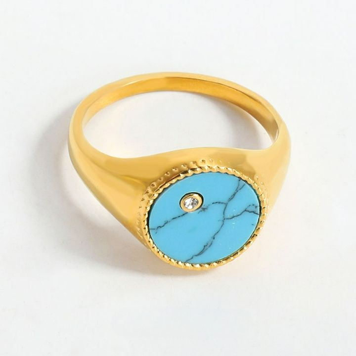 Brilliant Heart of positive turquoise Stone Ring - Blue Circle Stone