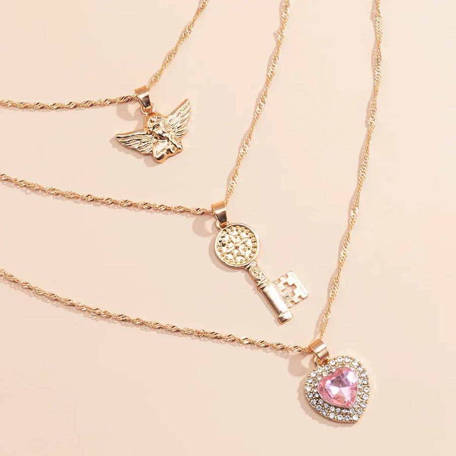 Pink Heart and Angel Collar Necklace | Handmade with Love