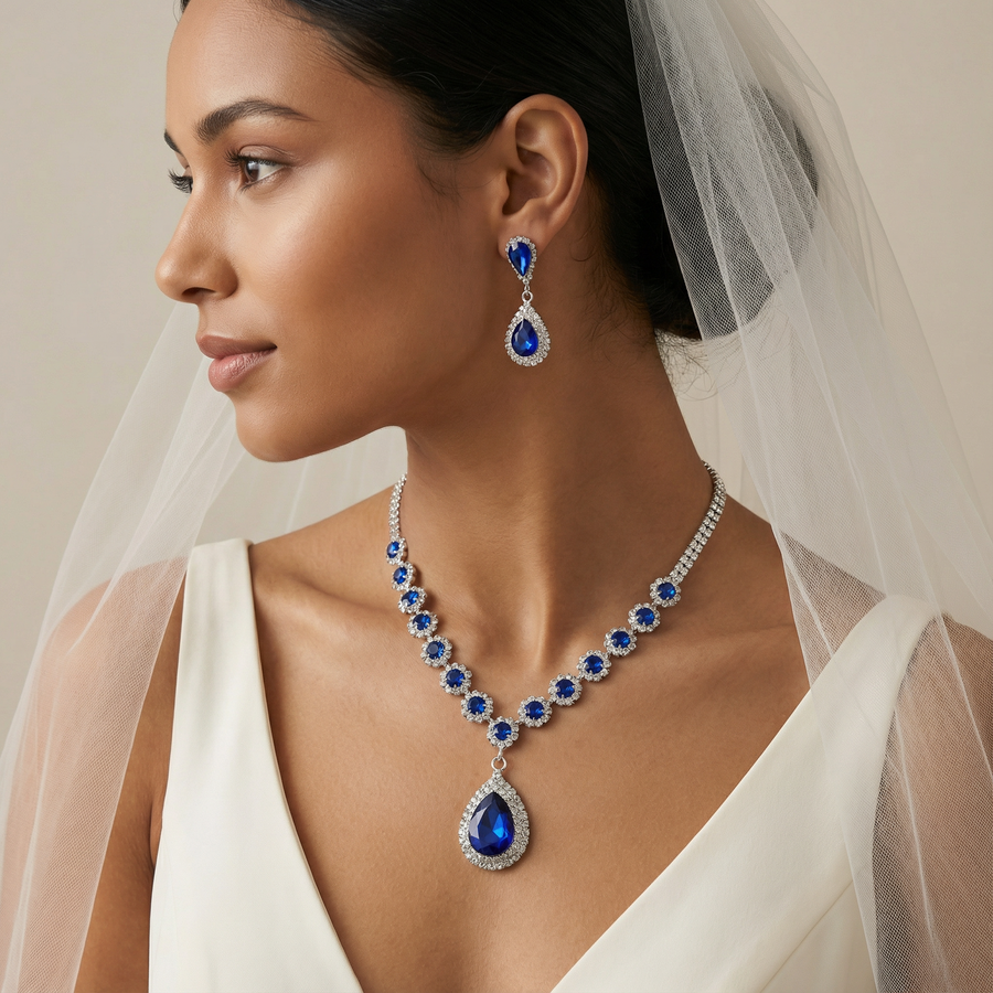 Royal Blue Crystal Bridal Jewelry Set – CleoBLVD