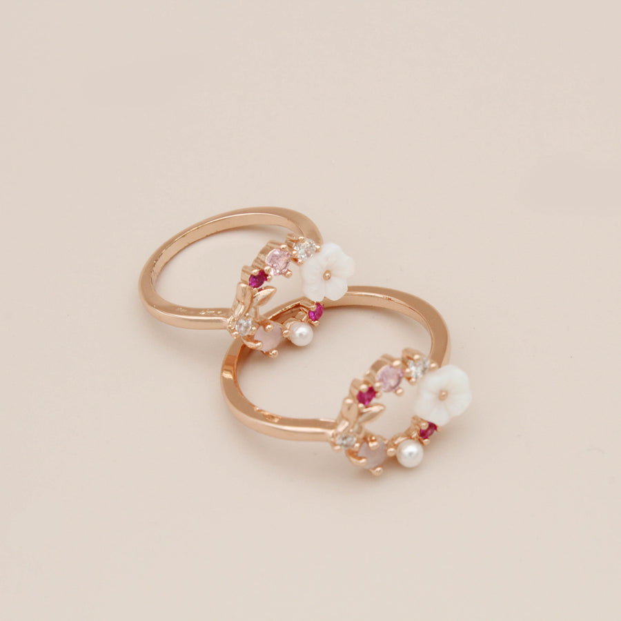 🌸 Secret Garden Rosary Ring – Gold Plated with Color Accents