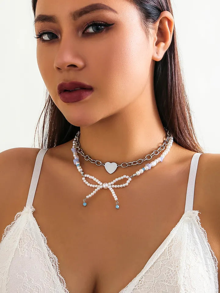 Heart Silver and Pearl Choker | Vintage Elegance