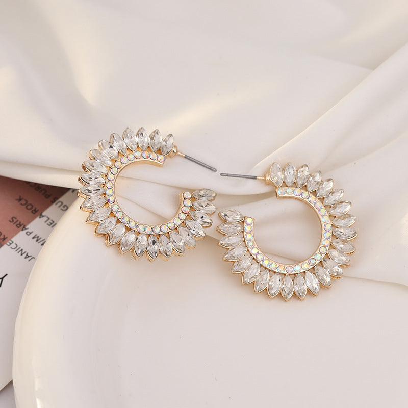 Samantha Baguette Shiny Round Plated Rhinestone Earrings