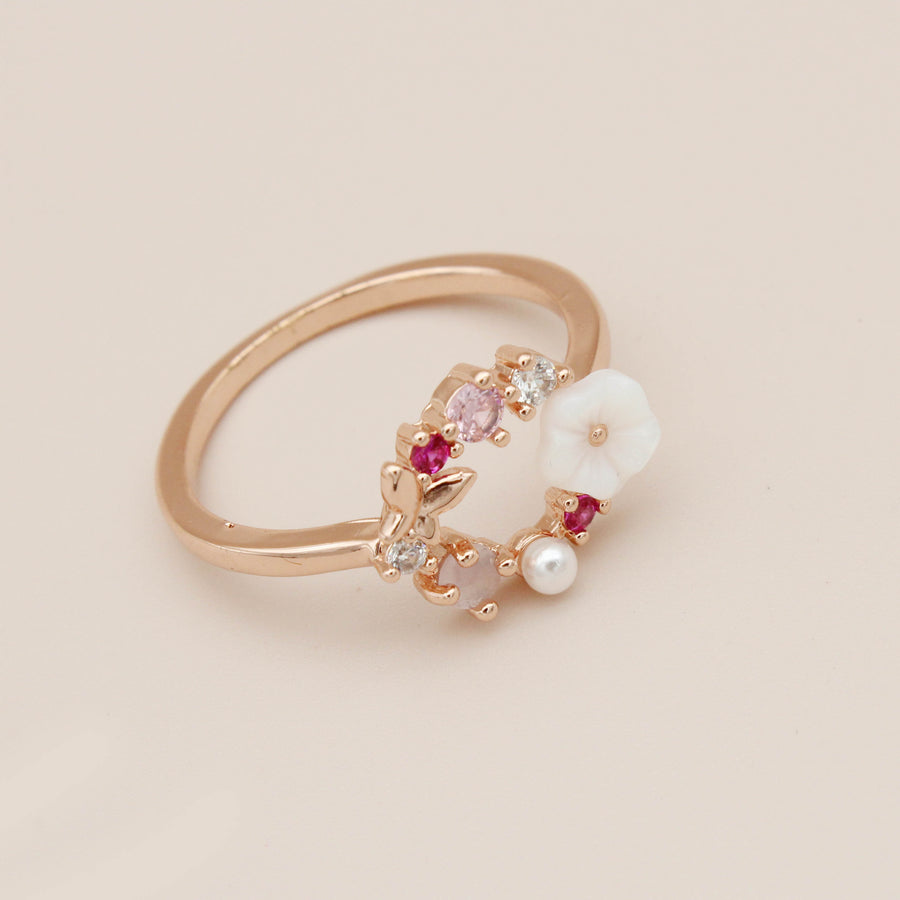 🌸 Secret Garden Rosary Ring – Gold Plated with Color Accents