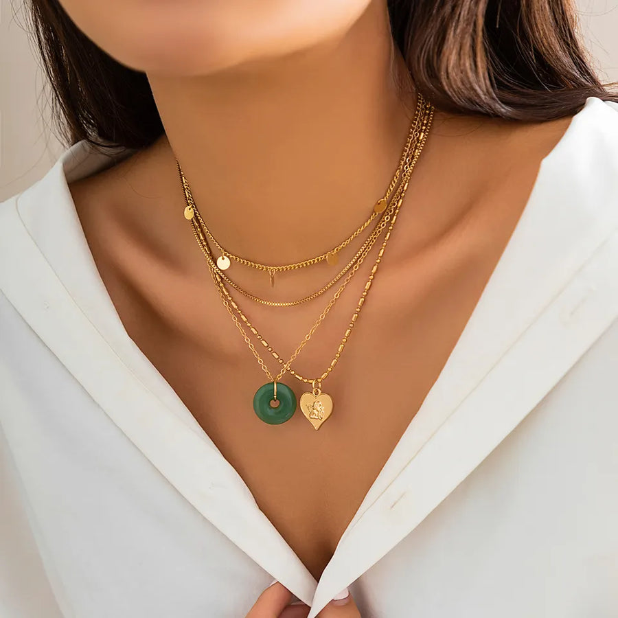 Green Spinx Splendor: Layered Elegance Necklace