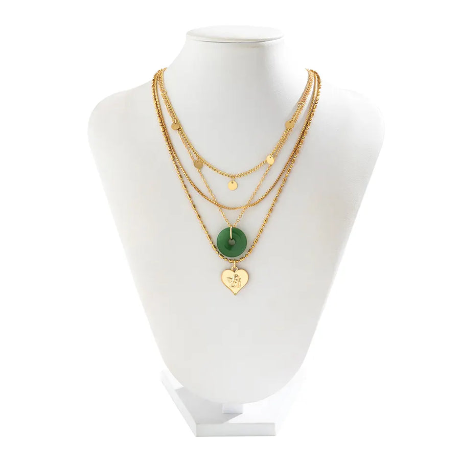 Green Spinx Splendor: Layered Elegance Necklace