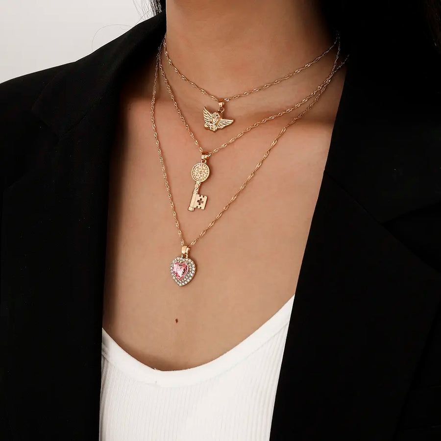 Pink Heart and Angel Collar Necklace | Handmade with Love