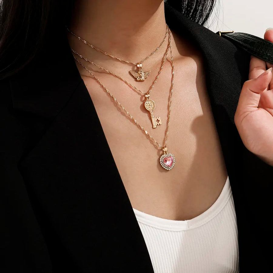 Pink Heart and Angel Collar Necklace | Handmade with Love