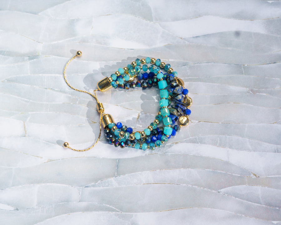 Dainty Glass Turquoise Beads Cuff Bracelet