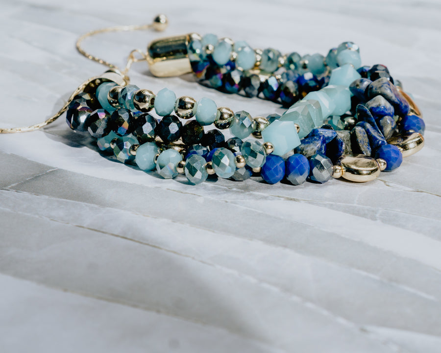 Dainty Glass Turquoise Beads Cuff Bracelet