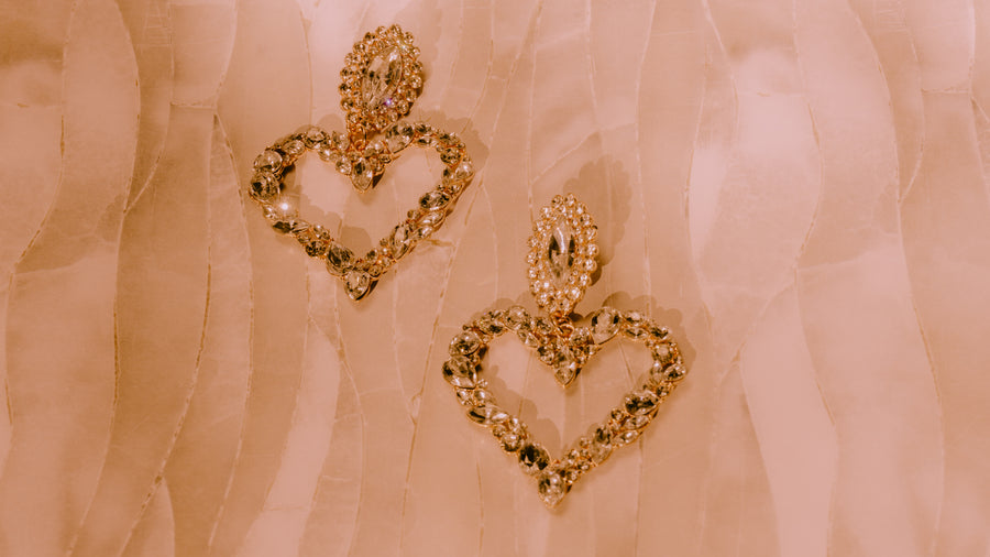 Diamond White Gem Drop Heart Earrings