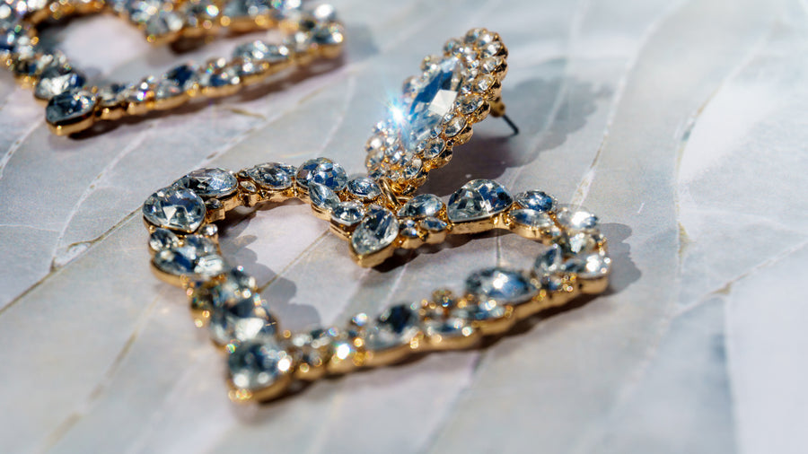 Diamond White Gem Drop Heart Earrings