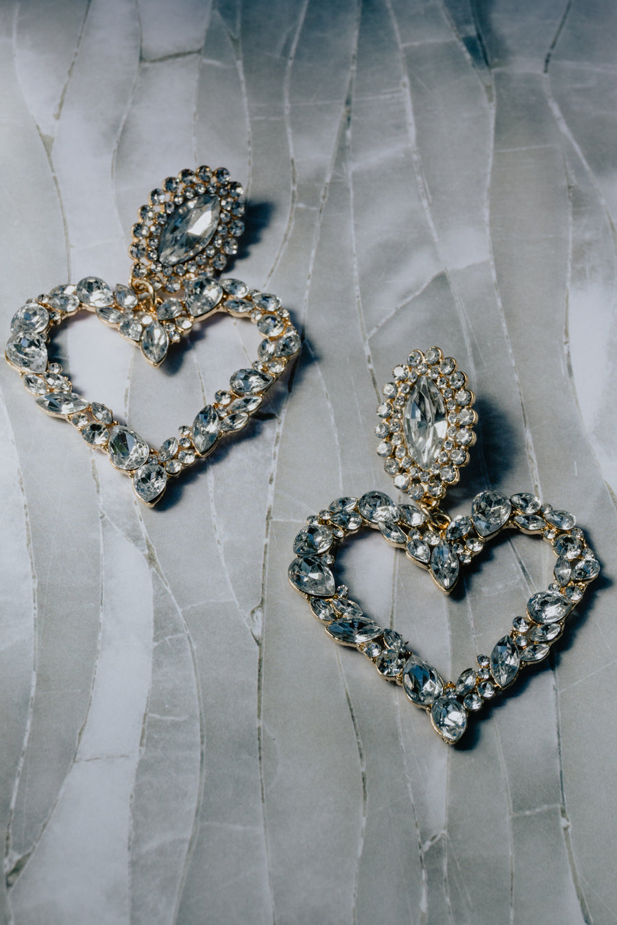 Diamond White Gem Drop Heart Earrings