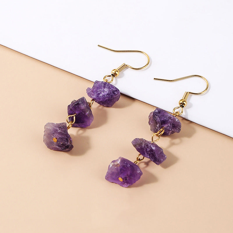 Natural Raw Quartz Wire Wrapped Tumbled Stone  Drop Earrings