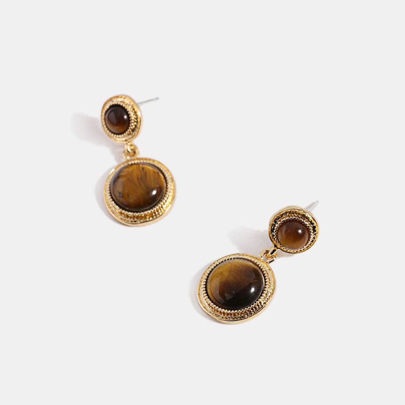The Night Cafee Tiger Eye Round Drop Earrings