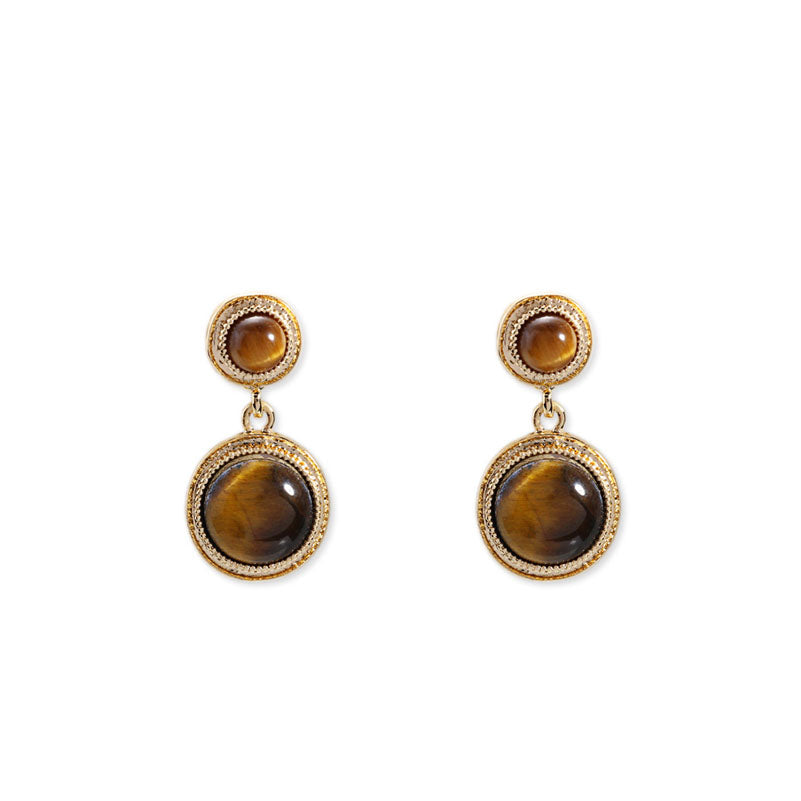 The Night Cafee Tiger Eye Round Drop Earrings
