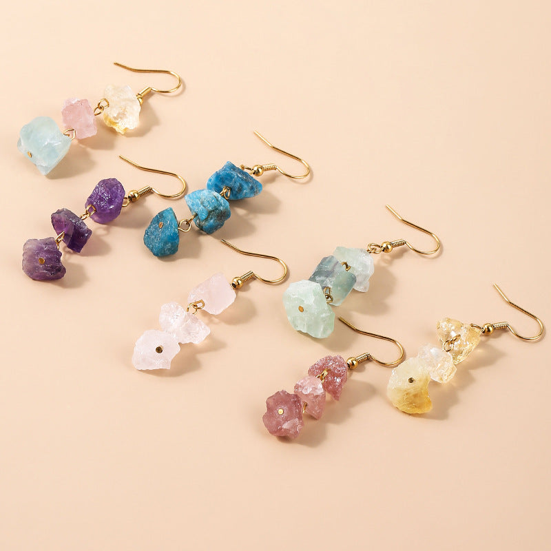 Natural Raw Quartz Wire Wrapped Tumbled Stone  Drop Earrings