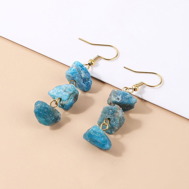 Natural Raw Quartz Wire Wrapped Tumbled Stone  Drop Earrings