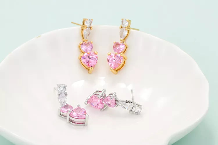 Pink Topaz Heart Healing Drop Earrings