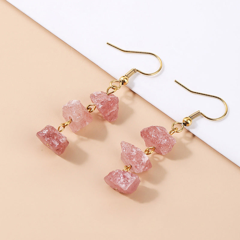 Natural Raw Quartz Wire Wrapped Tumbled Stone  Drop Earrings