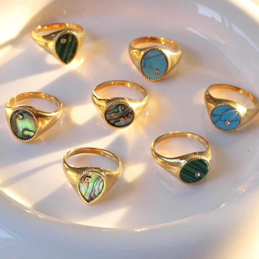Brilliant Heart of positive turquoise Stone Ring Sea Circle Blue Heart