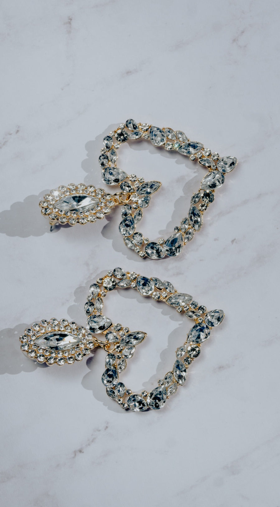 Diamond White Gem Drop Heart Earrings